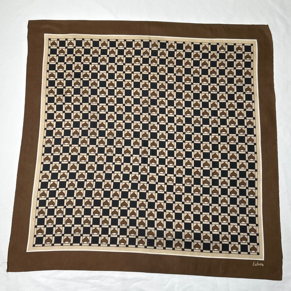 Echo Womens Vintage Geometric Checkerboard Silk Square Scarf 22in Brown Black